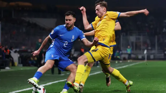 George Baldock playing for Greece against Kazakhstan in the Euro 2024 play-offs