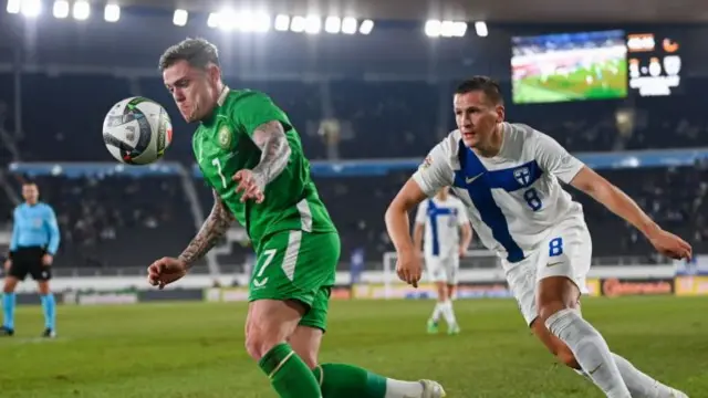 Sammie Szmodics on the attack for the Republic of Ireland in Helsinki