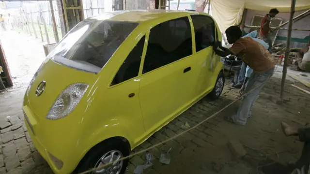 A replica of Nano car in prepration for displaying in the Hindu festival of Durga Puja in Kolkata in 2008