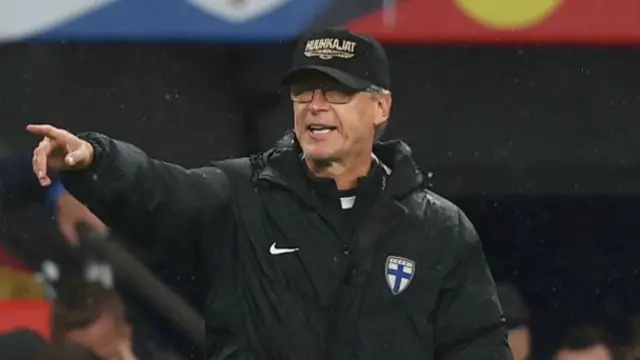 Markku Kanerva shouts to his players during last month's loss to England
