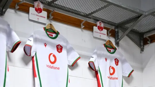 Wales shirts hanging in the dressing room