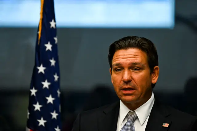 Florida Governor Ron DeSantis speaks during a press conference