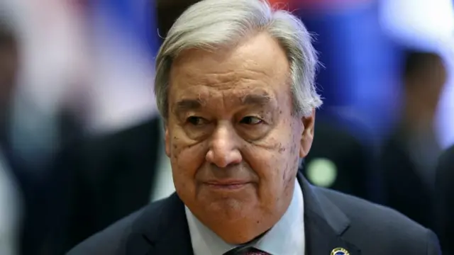 United Nations Secretary-General Antonio Guterres attends the 14th ASEAN-United Nations (UN) Summit at the National Convention Centre, in Vientiane, Laos