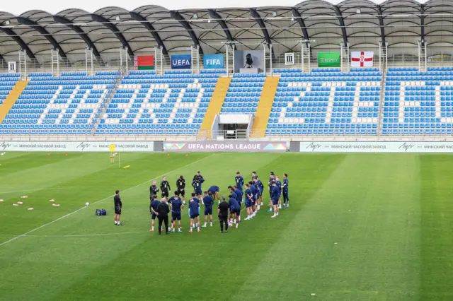 Players warm up in the ZTE Stadium