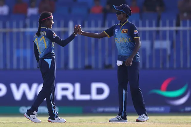 Sachini Nisansala of Sri Lanka celebrates with team mates