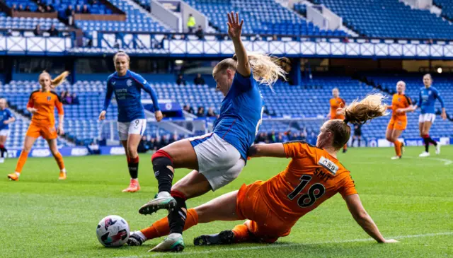 Glasgow City's Kimberley Smit slides in on Charlotte Devlin