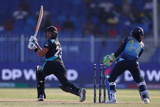 Suzie Bates of New Zealand is bowled by Sachini Nisansala