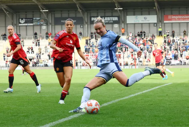 Manchester United's Celin Bizet Ildhusoy in action with Tottenham Hotspur's Martha Thomas