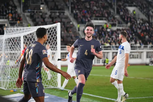 Declan Rice celebrates his goal