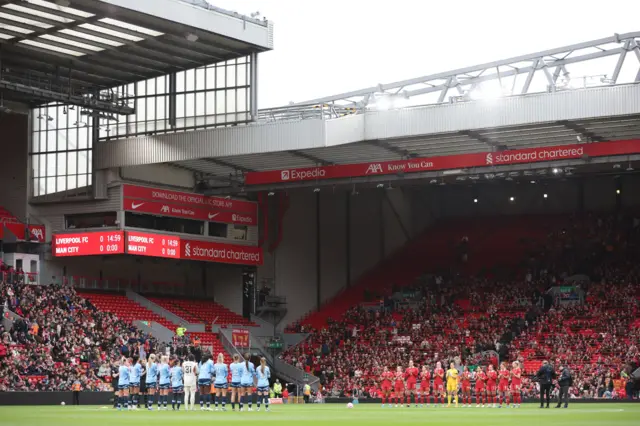 General view during a minutes applause in memory of former player Peter Cormack before the match