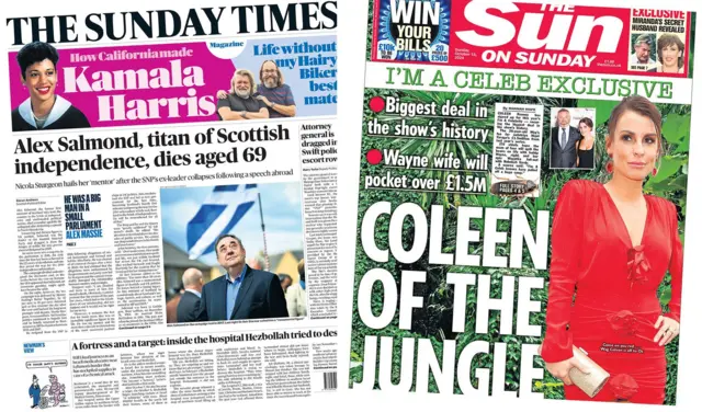 An image featuring the front of the Sunday Times on the left and the Sun on Sunday on the right.