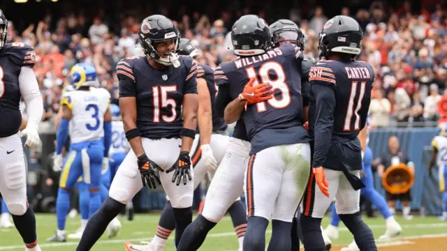 Chicago Bears players celebrate a touchdown