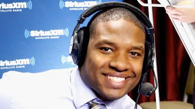 Maurice Jones-Drew smiles during a radio broadcast