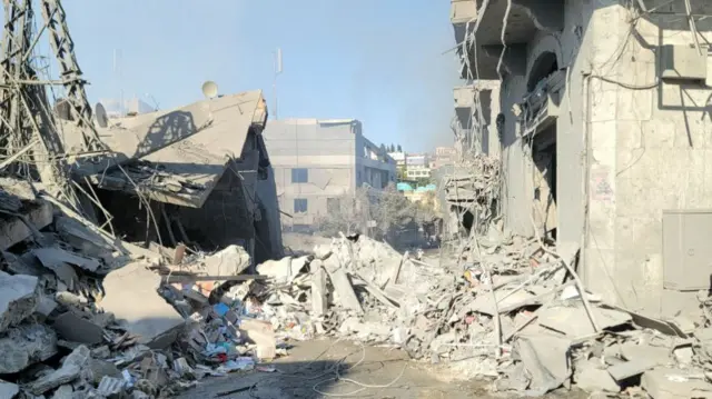 A picture shows the damage a day after an Israeli airstrike targeted the marketplace of the southern Lebanese city of Nabatieh