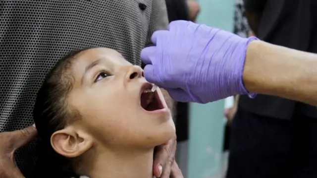 A child getting the polio vaccine in northern Gaza last month