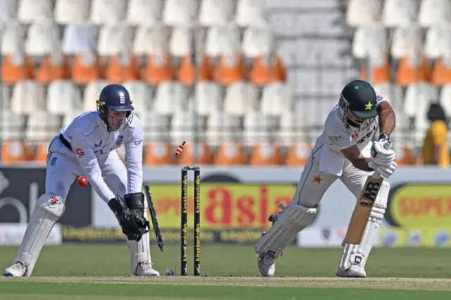 Jack Leach bowls Abdullah Shafique