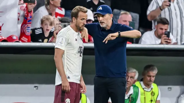 Thomas Tuchel and Harry Kane during a Bayern Munich match