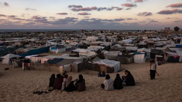 Displaced Palestinians at makeshift camp in Khan Yunis, southern Gaza - 07 Oct 2024