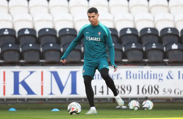 Cristiano Ronaldo going through the drills