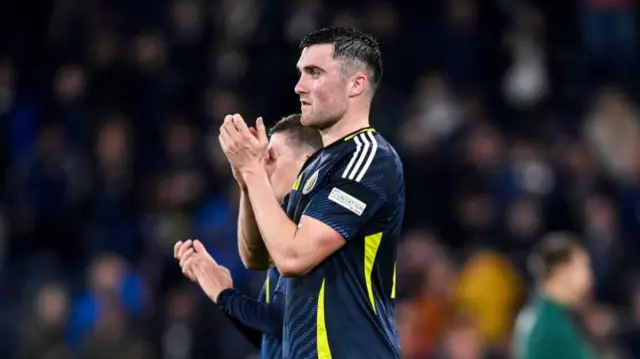 GLASGOW, SCOTLAND - OCTOBER 15: Scotland's John Souttar at full time during a UEFA Nations League Group A1 match between Scotland and Portugal at Hampden Park, on October, 15, 2024, in Glasgow, Scotland. (Photo by Rob Casey / SNS Group)