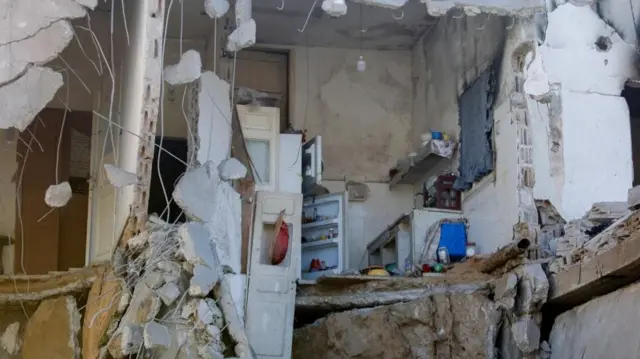 A house in Qana, after Wednesday's strikes