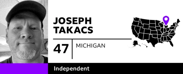 An image of Joseph Takacs and a map showing the location of Michigan