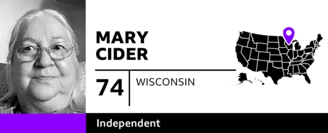 An image of Mary, alongside a map showing Wisconsin