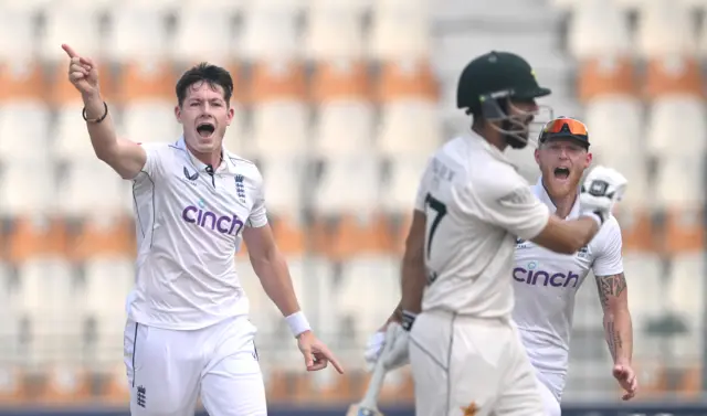 Matthew Potts celebrates wicket