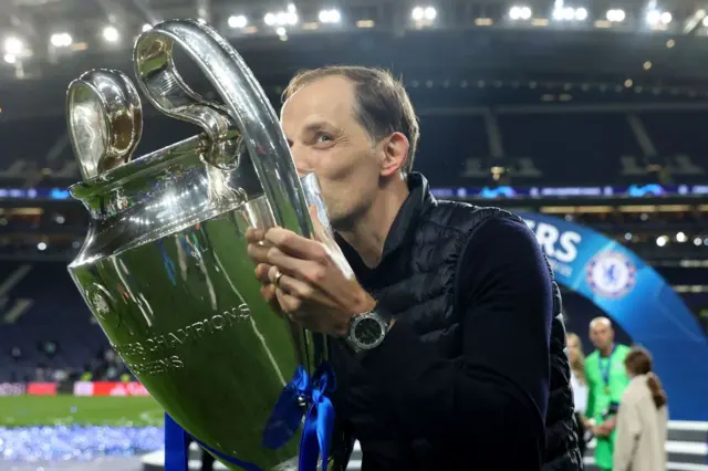 Thomas Tuchel with he Champions League trophy