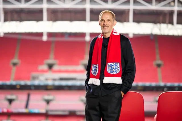 Thomas Tuchel with an England scarf on