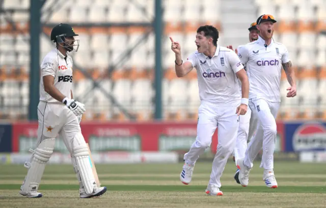 Matthew Potts celebrates wicket