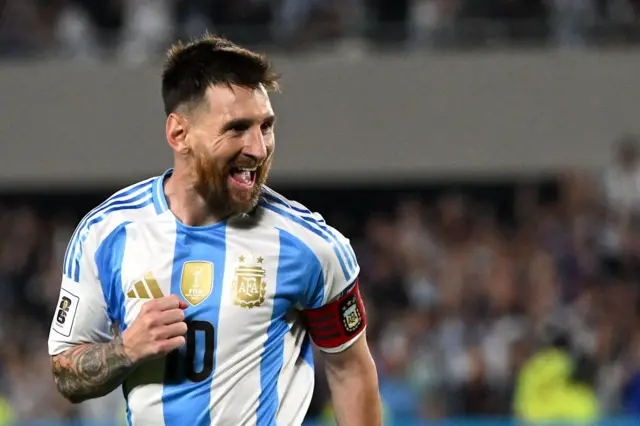 Lionel Messi celebrating for Argentina