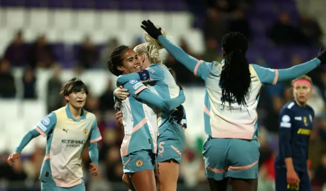 Mary Fowler celebrates after scoring for Manchester City