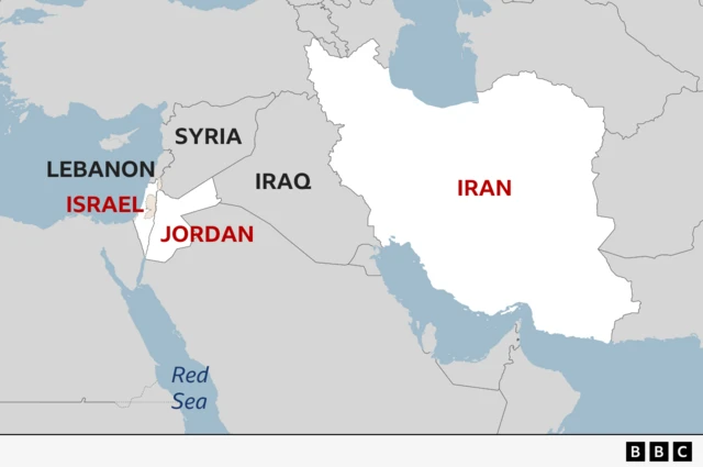 Map showing Israel, Lebanon, Syria, Iraq and Iran