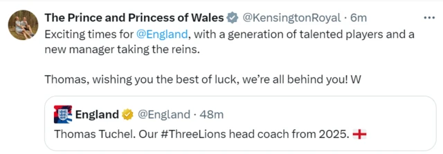 A screengrab of the Prince and Princess of Wales tweet