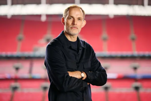 Thomas Tuchel poses at Wembley