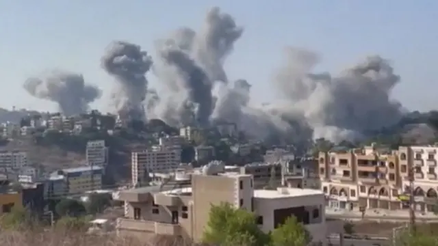 Smoke rises above Nabatieh after strikes