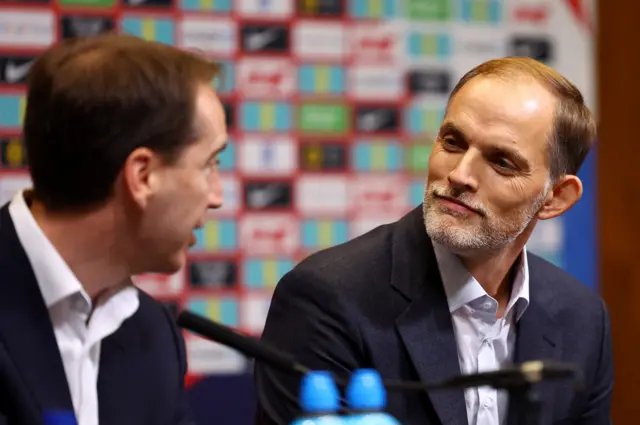 New England manager Thomas Tuchel and FA CEO Mark Bullingham during the press conference