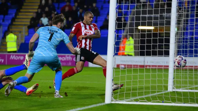 Exeter's Josh Magennis converts from close range against Shrewsbury