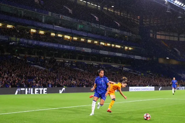 A general view of play within Stamford Bridge during the UEFA Women's Champions League match between Chelsea and Real Madrid
