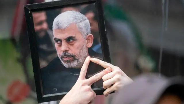 A  portrait of Hamas leader Yahya Sinwar.