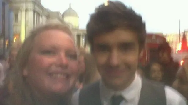 Jo Shatford, on the left, in a blurry selfie with Liam Payne on the right, as he filmed a music video for One Direction's track 'One Thing' in London, 2011