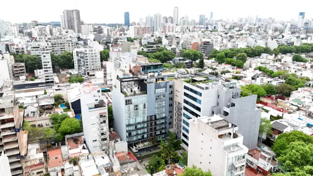 The drone view shows the hotel where former One Direction band member Liam Payne was found dead after falling from the balcony of a third-floor hotel room on October 17 in Buenos Aires, Argentina