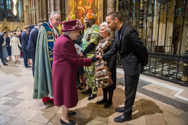 Liam Payne meets Queen Elizabeth II at Westminster Abbey in March 2018