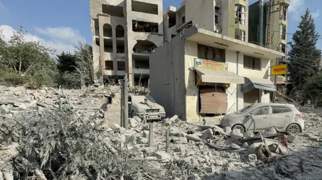 A view of the damage after an Israeli strike in Nabatieh on Wednesday