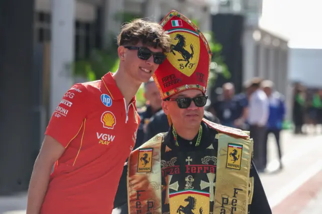 Oliver Bearman with the Ferrari Pope