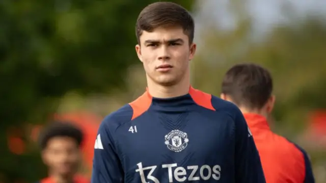 Harry Amass of Manchester United in action during a first team training session