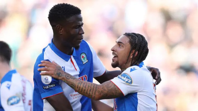 Blackburn celebrate Tyrhys Dolan's goal