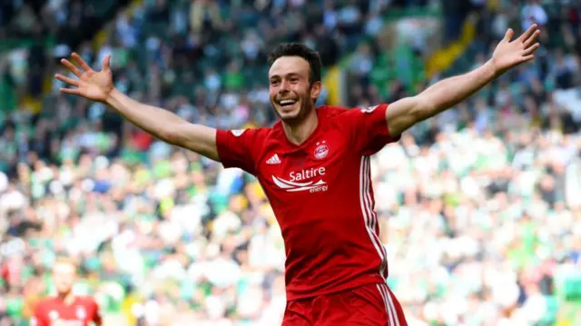 Andy Considine celebrates scoring versus Celtic at Celtic Park, on 13 May 2018.