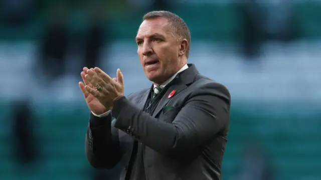 GLASGOW, SCOTLAND - OCTOBER 19: Celtic manager Brendan Rodgers at full time during a William Hill Premiership match between Celtic and Aberdeen at Celtic Park, on October 19, 2024, in Glasgow, Scotland. (Photo by Ross MacDonald / SNS Group)